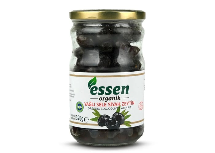 Organik Yağlı Sele Siyah Zeytin (390gr, İri boy) - Essen Organik