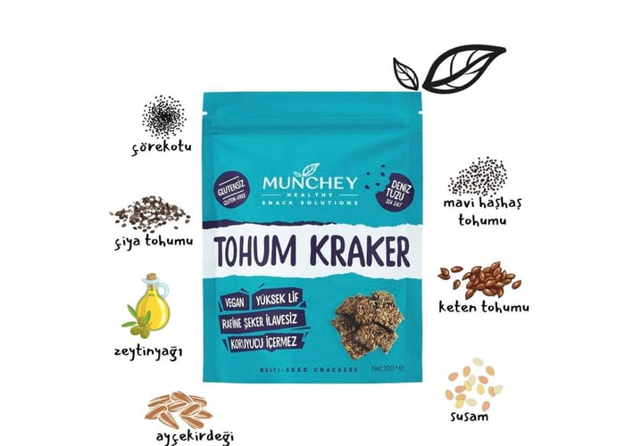 Bol Tohumlu Kraker (Katkısız, Ay Çekirdeği, Susam, Keten, Çiya, Çörek Otu, 100g) - Munchey Food