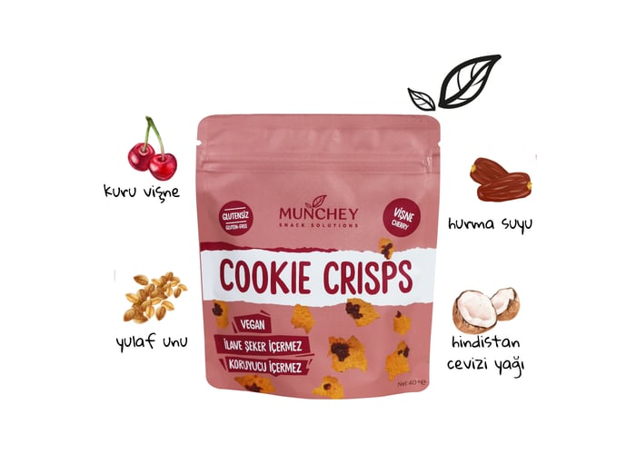 Vişneli Kurabiye Parçaları, Cookie Crisps (Katkısız, 40gr) - Munchey Food