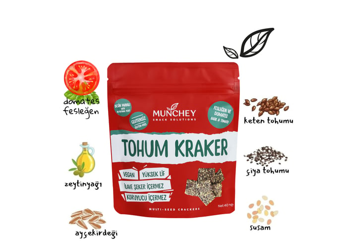 Domates ve Fesleğenli Tohum Kraker (40gr) - Munchey Food