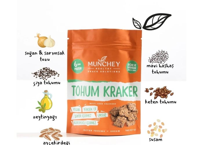 Soğan ve Sarımsaklı, Bol Tohumlu Kraker (Katkısız, 40gr) - Munchey Food